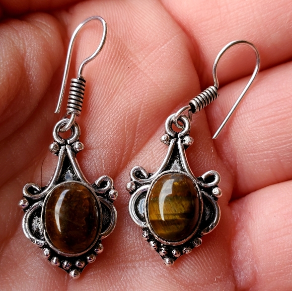 New Tiger Eye Silver Earrings. - Picture 4 of 7